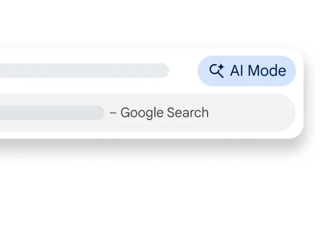 Chrome のウェブページの検索バーの横に表示された AI モード