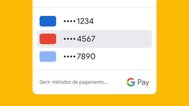 Por motivos de segurança, o Google Pay apresenta apenas os últimos quatro dígitos de três cartões de crédito.