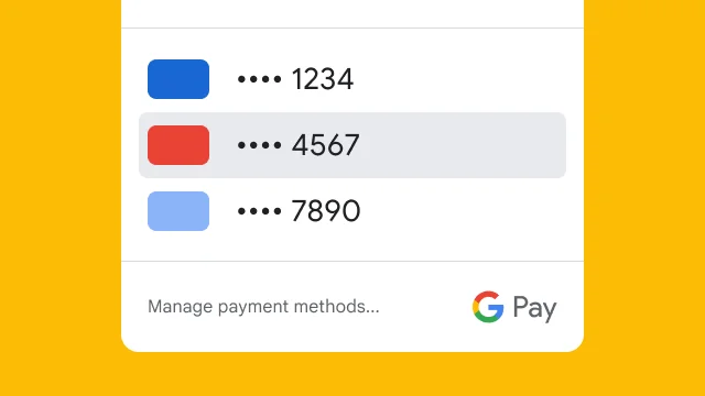 Google Pay displays only the last four digits of three credit cards for security purposes.