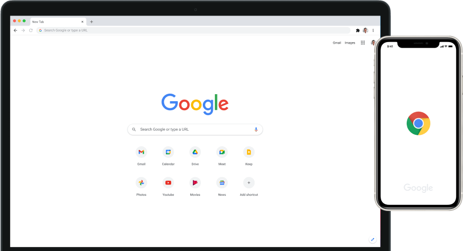 Image of Google Chrome in laptop and mobile devices