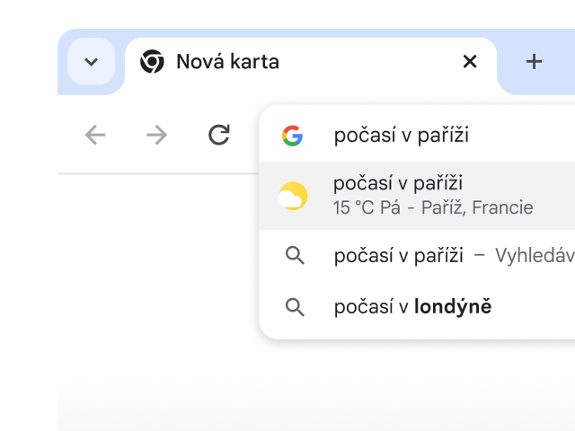 Uživatel zadal do adresního řádku prohlížeče Chrome text „počasí v Paříži“ a okamžitě se zobrazily výsledky.