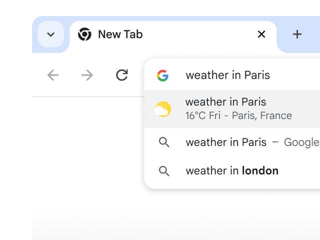 A user typed 'weather in Paris' into Chrome's address bar and it has instantly generated results.