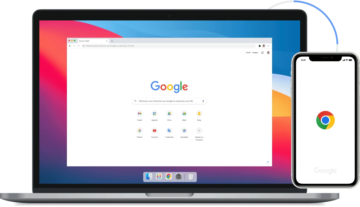 Image de Google Chrome sur un ordinateur portable et un appareil mobile
