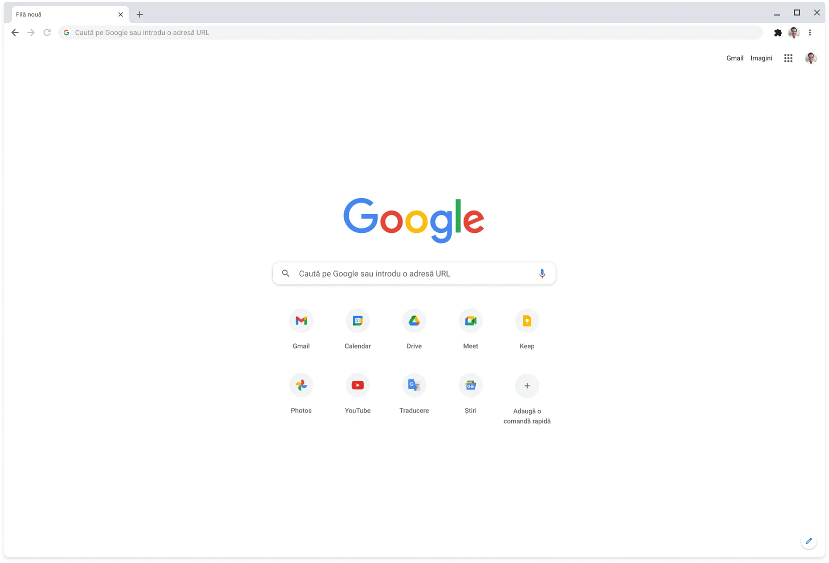 Fereastra browserului Chrome afișând site-ul Google.com.