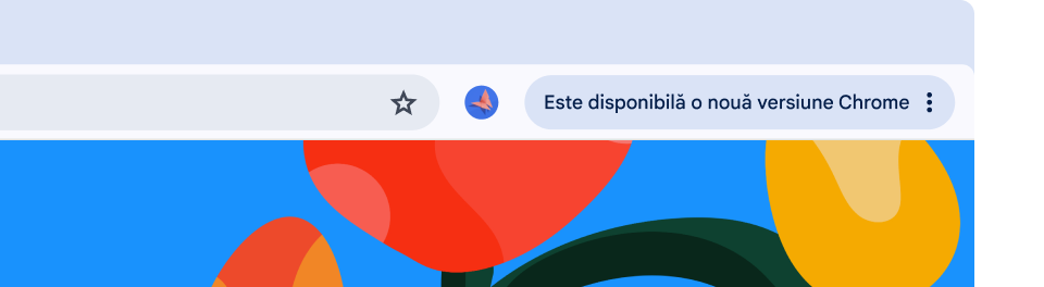A browser UI features a green Update pill which tells the user it’s ready to be restarted for an automatic update.