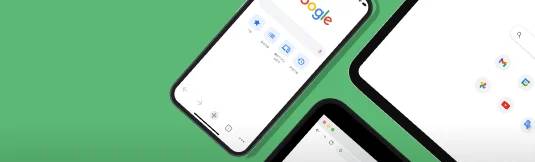 手机在显示 Google 首页,其中含有指向用户的“书签”、“阅读清单”、“最近打开的标签页”和“历史记录”的链接