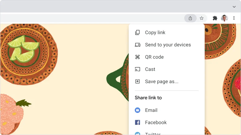 Chrome browser window showing the share link panel.