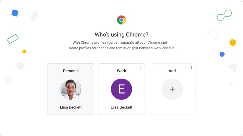 Interfaccia utente del browser Chrome che mostra la schermata di selezione del profilo 
