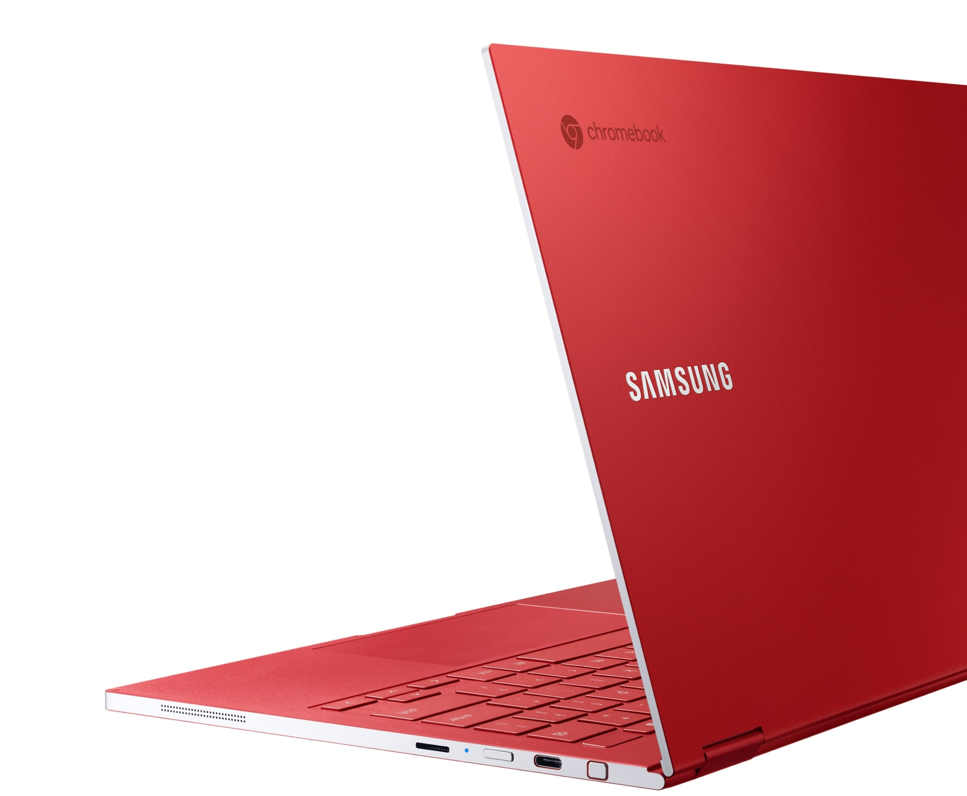 Samsung Galaxy Chromebook side red version.