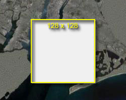 Screenshot – rectangle on map with 128 pixel overlay