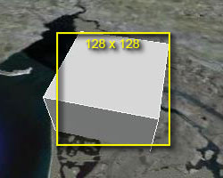スクリーンショット - 地図上のボックスと 128 ピクセルのオーバーレイ