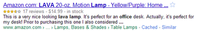 image of a Google rich snippet for a page listing a single product