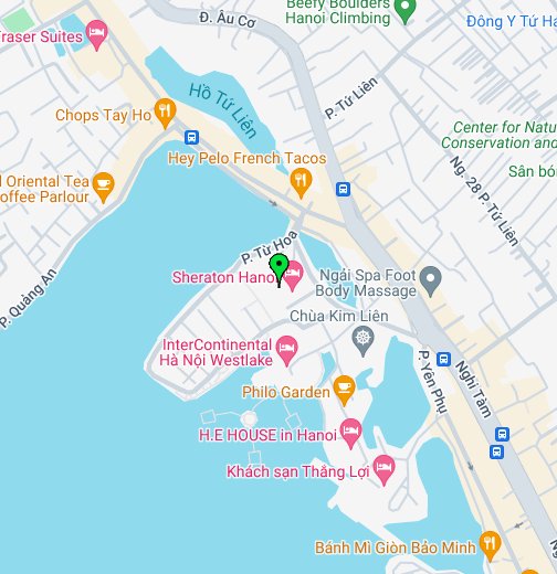 Khách sạn Sheraton Hà Nội có vị trí đắc địa và thuận lợi, chỉ cách các địa điểm du lịch nổi tiếng và khu vực trung tâm trong phạm vi đáng ngạc nhiên. Khám phá thế giới bằng Google Maps và đặt chỗ ngay hôm nay tại Sheraton Hà Nội để trải nghiệm kỳ nghỉ hoàn mỹ.