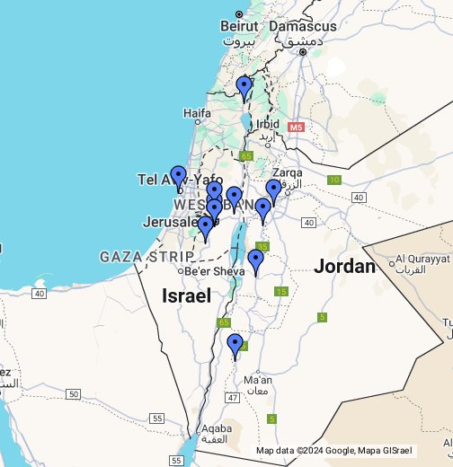 Israel In The Map Jordan, the Palestinian West Bank, Israel   Google My Maps