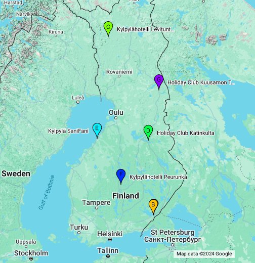 Suomen lapsiystävälliset kylpylät top 7 - Google My Maps