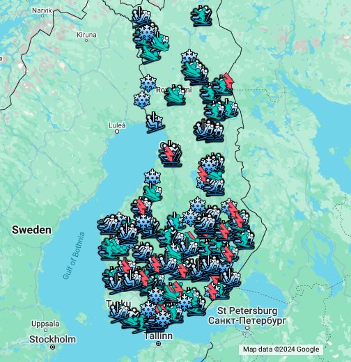 Suomen lumilautailu- ja laskettelukeskukset - Google My Maps