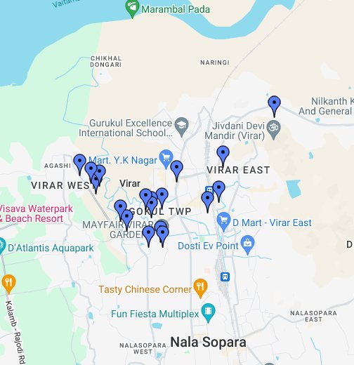 Printable street map of Vasai-Virar, State Maharashtra, India. Map