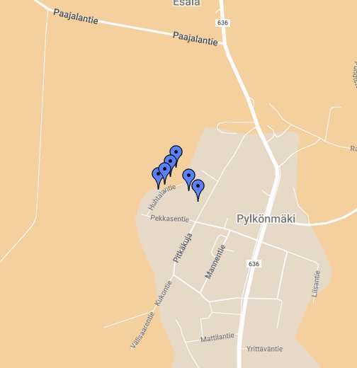 Pylkönmäki, asemakaava-alueen vapaat tontit - Google My Maps