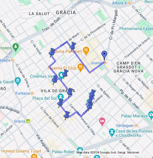 Location Map For The Passeig de Gràcia in Barcelona, Spain.