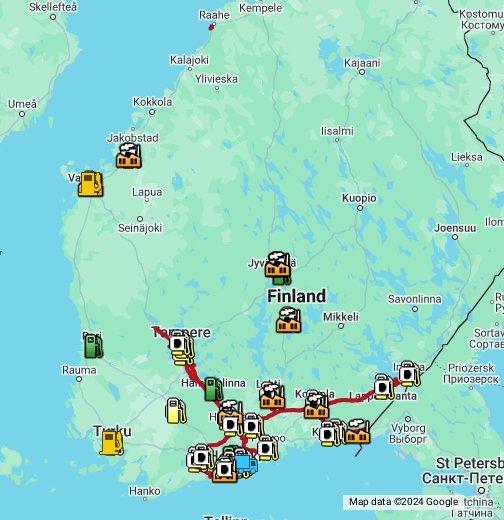 Suomen kaasujohdot ja kaasutankkausasemat - Google My Maps