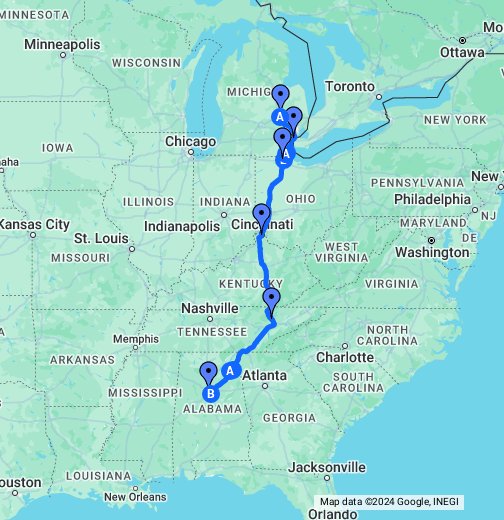 Map To Birmingham Alabama The Watsons route to Birmingham   Google My Maps