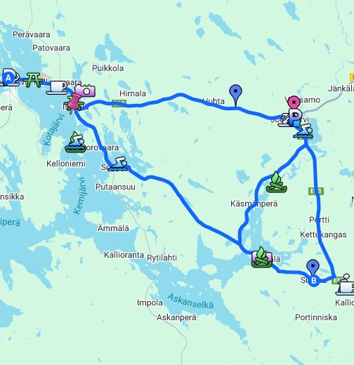 Pyöräilyreitti Kemijärvi-Suomu – Google My Maps