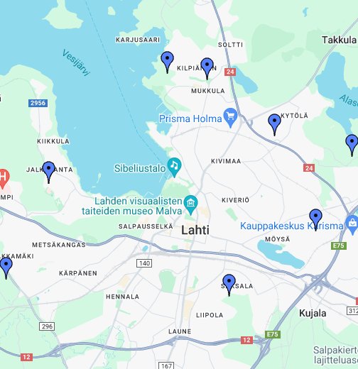 Viljelypalstojen sijainnit, Lahti – Google My Maps