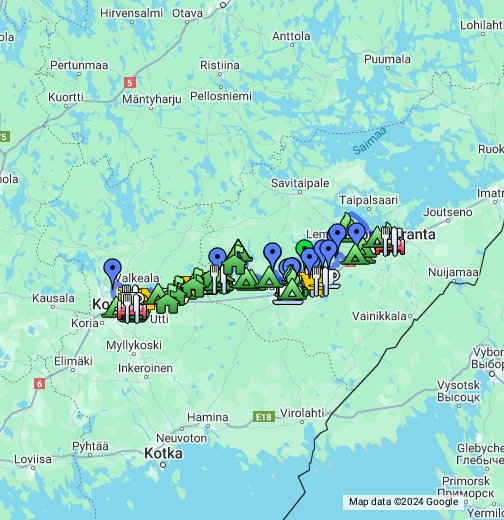 Väliväylän melontareitti Lappeenranta-Luumäki-Kouvola – Google My Maps