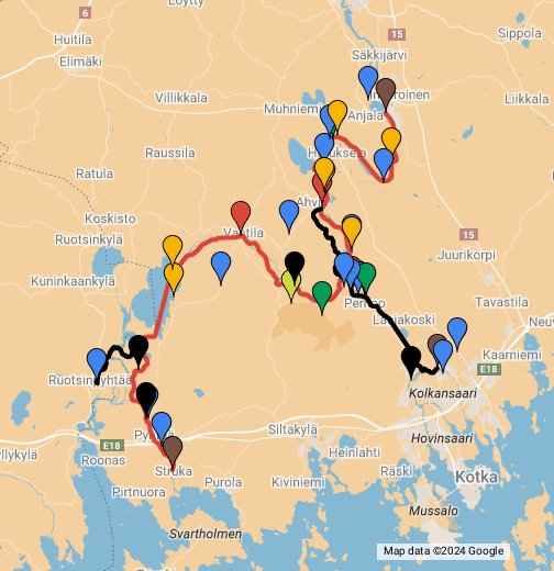 Kymijoen melontareitit – Google My Maps