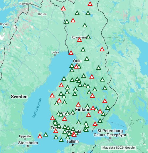 Suomen lentokentät ja lentopaikat – Google My Maps