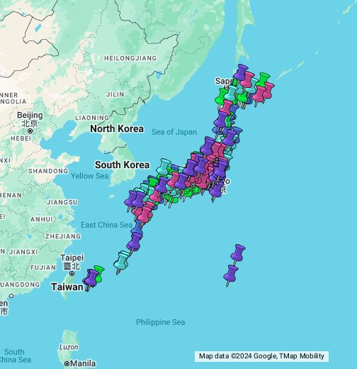 日本列島地図の旅シリーズ 行き先一覧 Google マイマップ