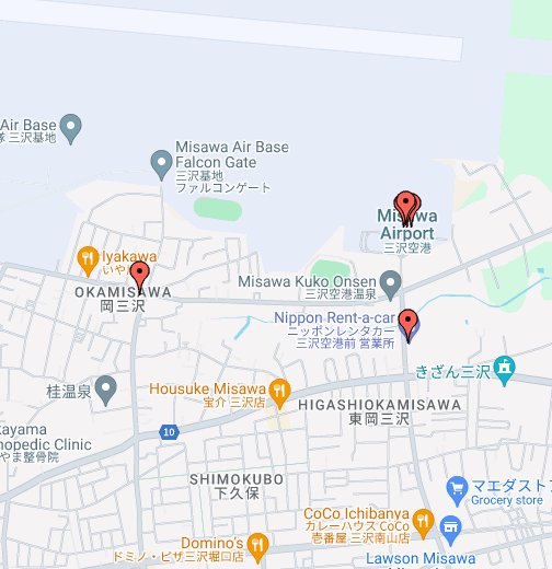 三沢空港付近のレンタカー Google マイマップ