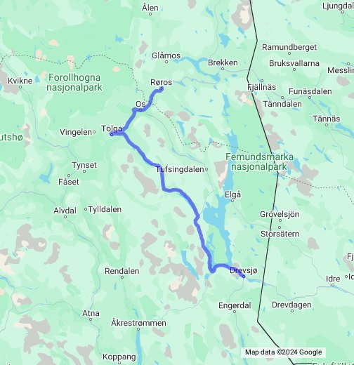 karta över bruksvallarna Kopparleden MC Alt 10 Drevsjö Röros – Google Mina kartor
