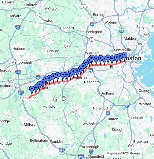 Route Map With Distance Boston Marathon route   Google My Maps