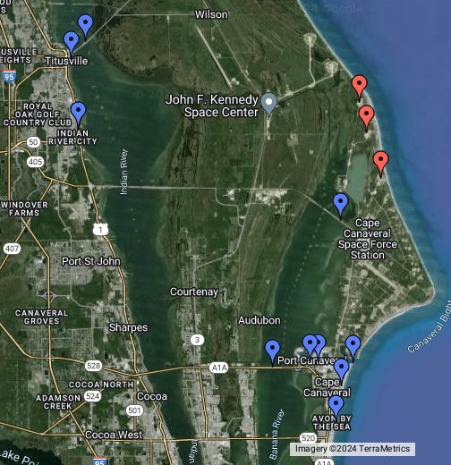 Launch Viewing Spots Active Launch Pads At Cape Canaveral Google My Maps
