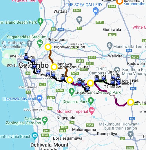 LRT route map and Central Expressway, Athurugiriya Expressway and ...